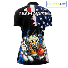 Load image into Gallery viewer, Funny Beer Bowling Shirts for Women Custom US Flag Patriotic Team Bowling Jerseys Uniforms NQS11602