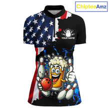Load image into Gallery viewer, Funny Beer Bowling Shirts for Women Custom US Flag Patriotic Team Bowling Jerseys Uniforms NQS11602
