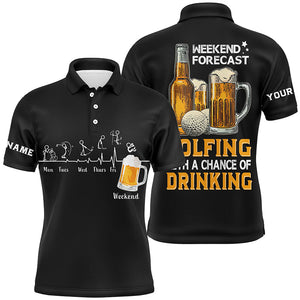 Funny Mens golf polos shirts custom black golf tops weekend forecast golfing with a chance of drinking NQS7995