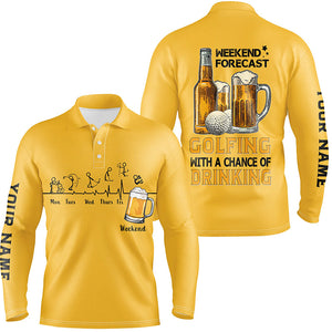 Funny Mens golf polos shirts custom yellow golf top weekend forecast golfing with a chance of drinking NQS7996