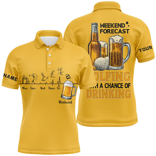 Funny Mens golf polos shirts custom yellow golf top weekend forecast golfing with a chance of drinking NQS7996