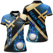 Load image into Gallery viewer, Womens golf polo shirt custom blue flame golf ball golf apparel for ladies, personalized golf gifts NQS7999
