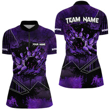 Load image into Gallery viewer, Purple grunge flame bowling ball pins Women Bowling Polo, Quarter zip shirt custom bowling Team jersey NQS8203