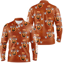 Load image into Gallery viewer, Funny Halloween Boo pumpkin Disc golf pattern Mens golf polo shirt custom Halloween mens golf tops NQS8645