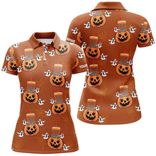 Load image into Gallery viewer, Funny Halloween Boo pumpkin Disc golf pattern Women golf polo shirt custom Halloween ladies golf tops NQS8645