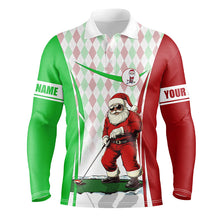 Load image into Gallery viewer, Red, White and Green Argyle pattern Christmas Mens golf polo shirt custom Santa playing golf tops NQS8647