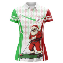 Load image into Gallery viewer, Red, White and Green Argyle pattern Christmas Women golf polo shirt custom Santa playing golf tops NQS8647