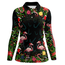 Load image into Gallery viewer, Flamingo Christmas tropical pattern Women golf polo shirt custom christmas golf outfits for ladies NQS8649