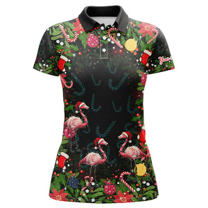 Flamingo Christmas tropical pattern Women golf polo shirt custom christmas golf outfits for ladies NQS8649