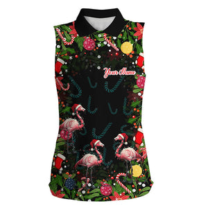 Flamingo Christmas tropical pattern Women sleeveless polo shirts custom Xmas golf outfits for ladies NQS8649