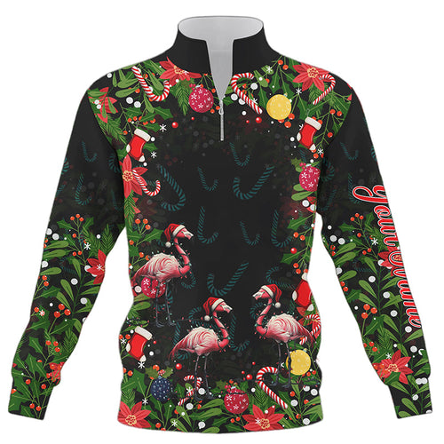 Flamingo Christmas tropical pattern Quarter zip golf sweatshirt custom Christmas golf sweater outfits NQS8649