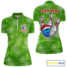 Load image into Gallery viewer, Personalized Funny Green Snowflake Christmas Bowling Team Shirts For Women, Christmas Bowling Gifts NQS10831