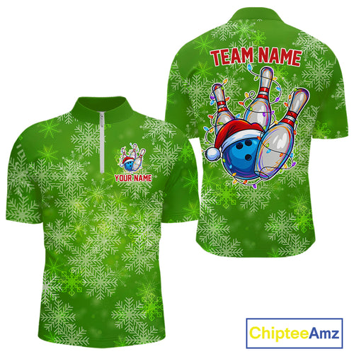 Personalized Funny Green Snowflake Christmas Bowling Team Shirts For Men, Christmas Bowling Gifts NQS10831