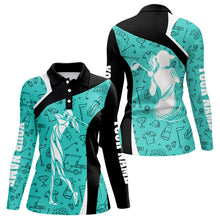Load image into Gallery viewer, Cyan Blue golf pattern Womens Golf Polo Shirts Custom Golf attire for women golfer gifts NQS9124
