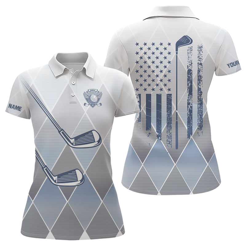 Blue argyle pattern American flag Golf clubs Womens Golf Polo Shirts Custom Golf shirt for ladies NQS9126
