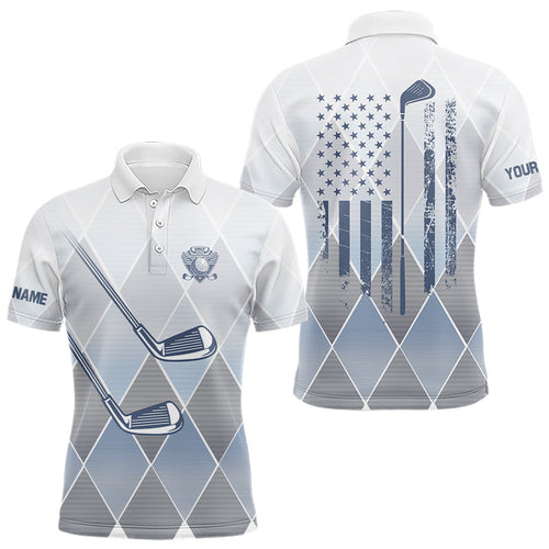 Blue argyle pattern American flag Golf clubs Mens Golf Polo Shirts Custom Golf shirt for men NQS9126