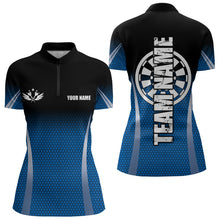 Load image into Gallery viewer, Black and Blue Camo Dart Polo, Quarter Zip Shirt For Women Custom Dart Jerseys For Team NQS9130