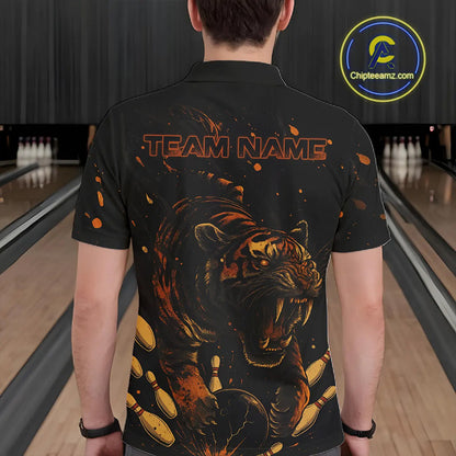 Personalized Black and Orange Tiger Bowling Team Polo, 1/4 Zip Shirts For Men, Tiger Bowling Jerseys NQS11203