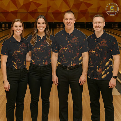 Personalized Black and Orange Tiger Bowling Team Polo, 1/4 Zip Shirts For Women, Tiger Bowling Jersey NQS11203