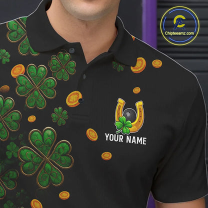 Personalized Green Clover St Patrick's Day pattern Bowling Shirts For Men, Team Bowling Jerseys NQS11206