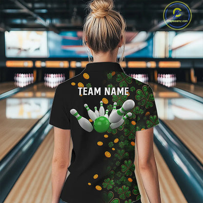 Personalized Green Clover St Patrick's Day pattern Bowling Shirts For Women, Team Bowling Jerseys NQS11206