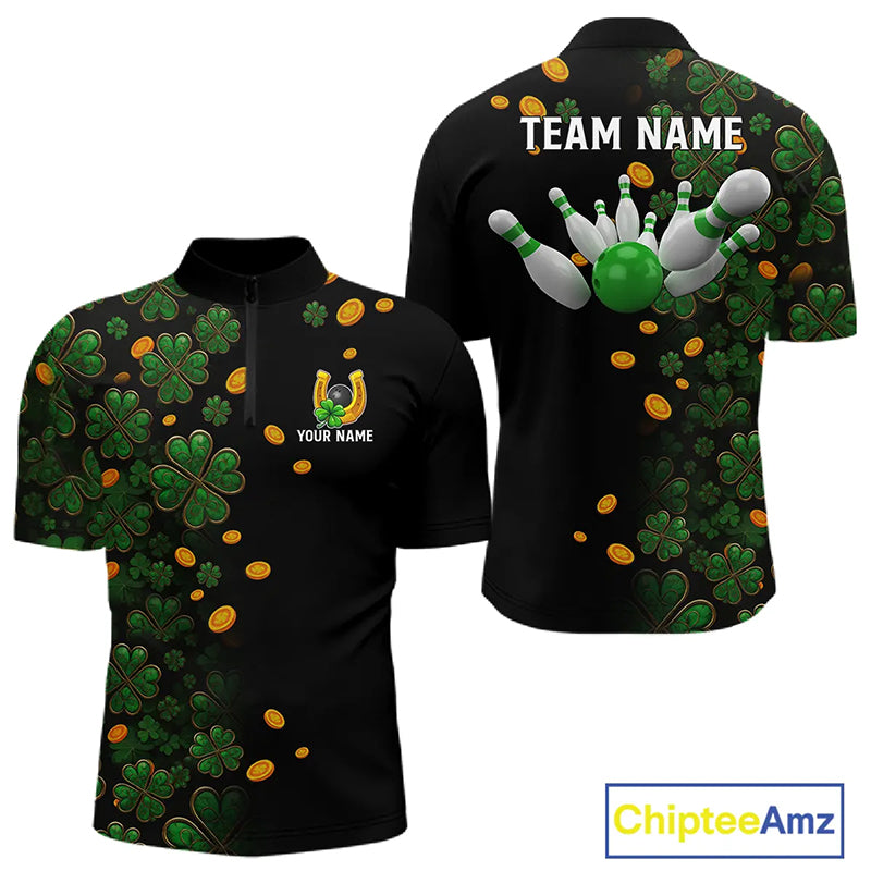 Personalized Green Clover St Patrick's Day pattern Bowling Shirts For Men, Team Bowling Jerseys NQS11206