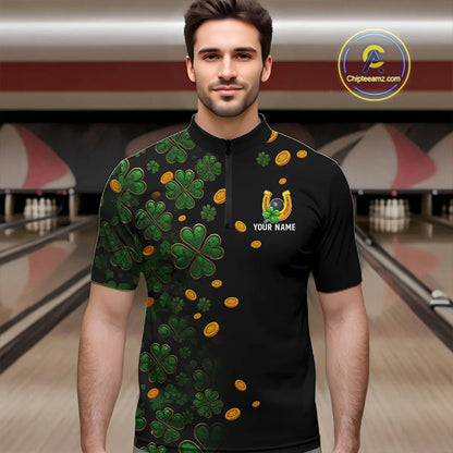 Personalized Green Clover St Patrick's Day pattern Bowling Shirts For Men, Team Bowling Jerseys NQS11206