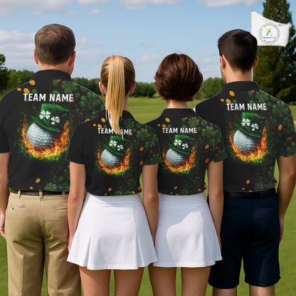 Personalized Green Clover St Patrick's Day pattern Golf Polo Shirts For Men, Best Mens golf wear NQS11207