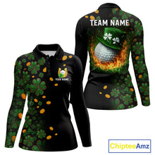 Load image into Gallery viewer, Personalized Green Clover St Patrick's Day pattern Golf Polo Shirts For Women, Best ladies golf wear NQS11207