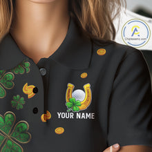 Load image into Gallery viewer, Personalized Green Clover St Patrick's Day pattern Golf Polo Shirts For Women, Best ladies golf wear NQS11207