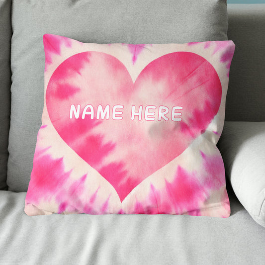 Personalized pink tie dye pattern heart custom name Canvas, Linen Throw Pillow NQS7029
