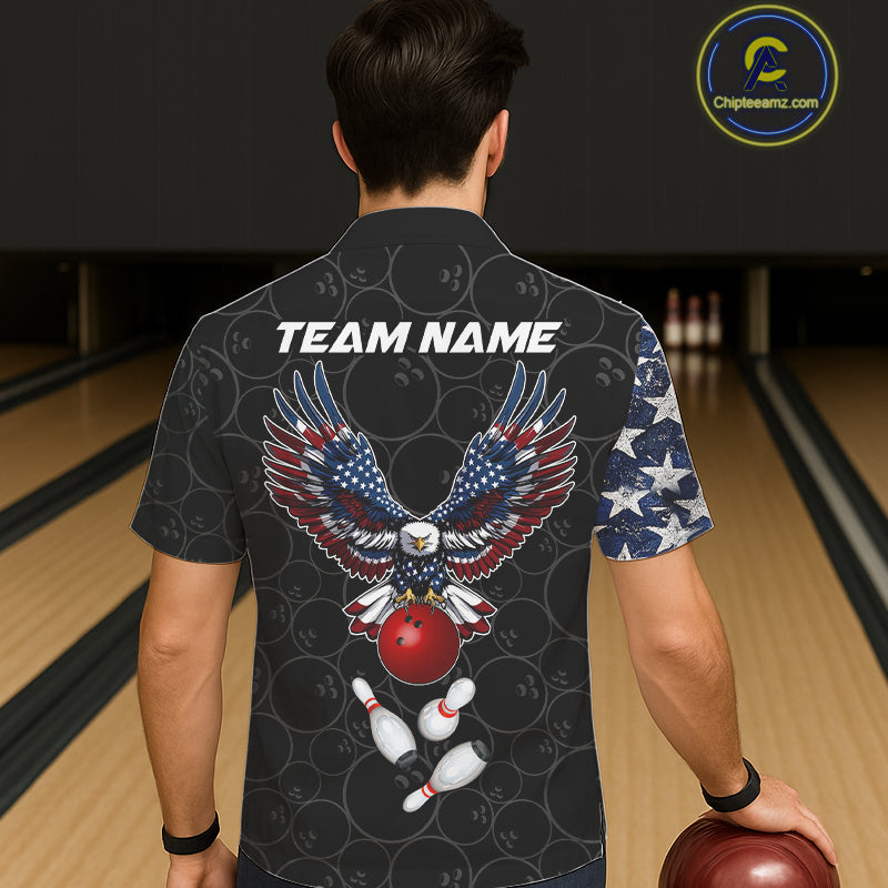 American Flag Eagle Hawaiian bowling shirts Custom patriotic team bowling jerseys, gift for bowlers NQS11406