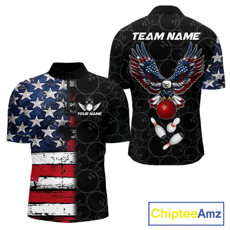American Flag Eagle Bowling shirts for men Custom patriotic team bowling jerseys, gift for bowlers NQS11406