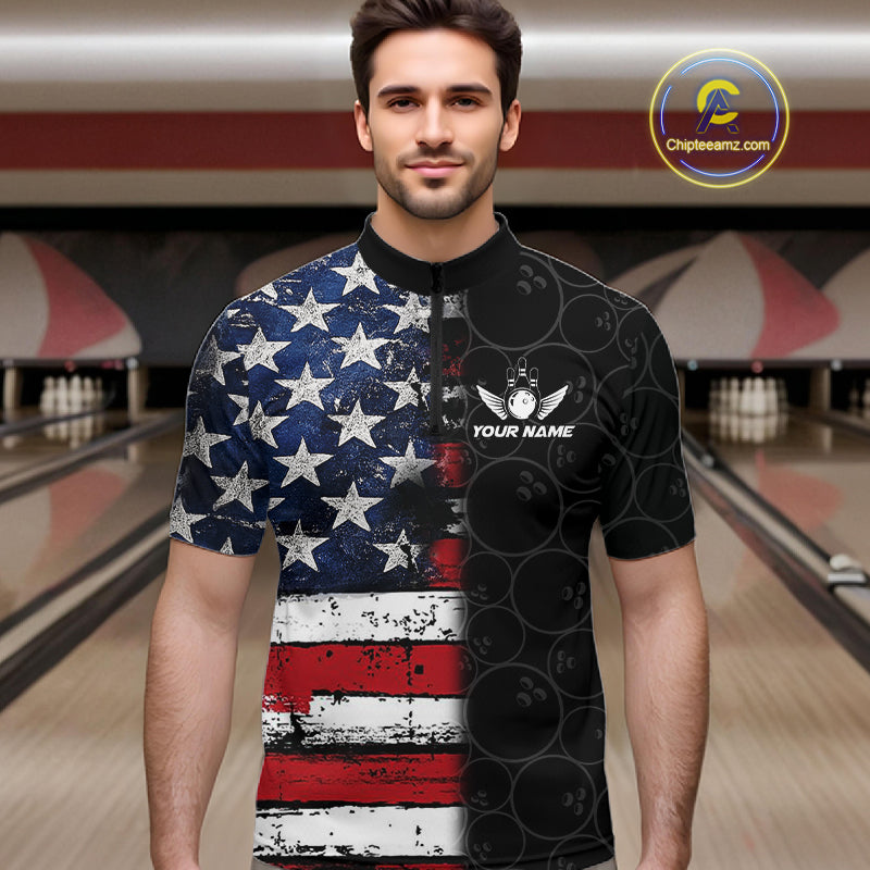 American Flag Eagle Bowling shirts for men Custom patriotic team bowling jerseys, gift for bowlers NQS11406