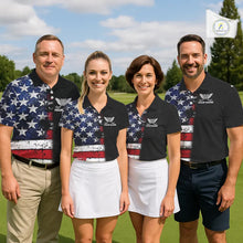 Load image into Gallery viewer, American Flag Eagle matching men and womens golf shirts  Custom patriotic couples golf apparel NQS11407