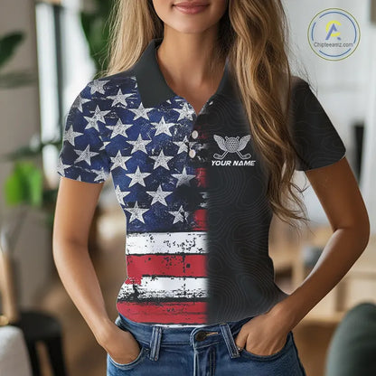American Flag Eagle Womens Golf Polo Shirts Custom patriotic golf shirts for ladies golf apparel NQS11407