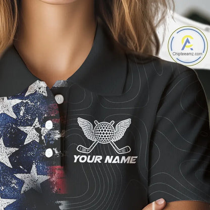 American Flag Eagle Womens Golf Polo Shirts Custom patriotic golf shirts for ladies golf apparel NQS11407