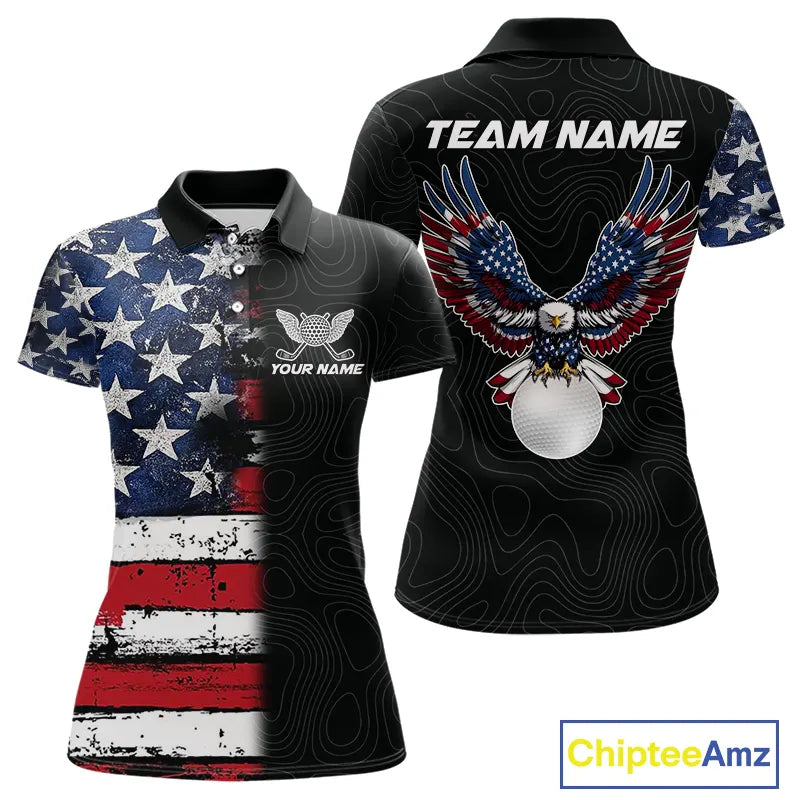American Flag Eagle matching men and womens golf shirts  Custom patriotic couples golf apparel NQS11407