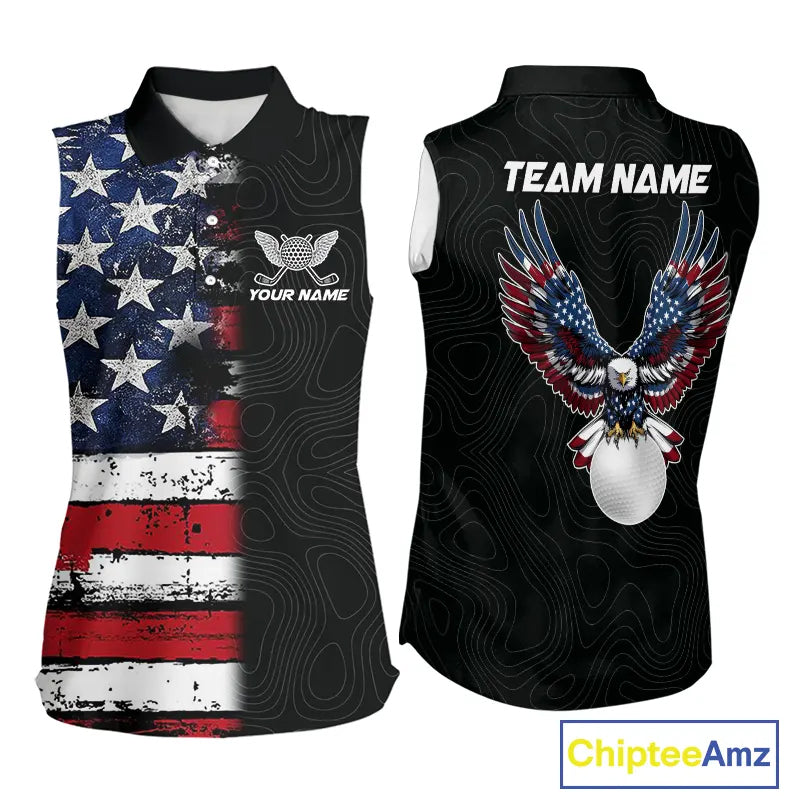 American Flag Eagle ladies sleeveless golf tops Custom patriotic golf shirts for ladies golf apparel NQS11407