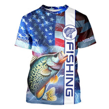 Load image into Gallery viewer, American flag Crappie lingtning Long Sleeve Fishing Shirts custom Patriotic Crappie fishing jerseys NQS9472
