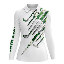 Load image into Gallery viewer, Green shamrock pattern White Women Golf Polo Shirt Custom golf clubs St Patrick day ladies golf attire NQS9476