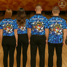 Load image into Gallery viewer, Funny Duck Bowling Polo, 1/4 Zip Shirts for Men Custom Blue graffiti pattern Team Bowling Jerseys NQS11603