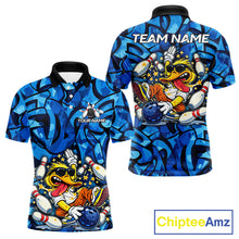 Load image into Gallery viewer, Funny Duck Bowling Polo, 1/4 Zip Shirts for Men Custom Blue graffiti pattern Team Bowling Jerseys NQS11603