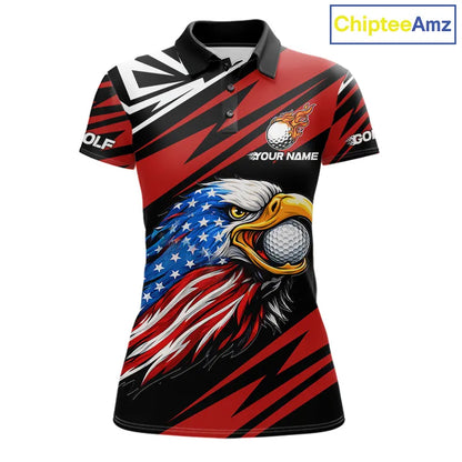 Custom Black and Red Camo American Flag Eagle Women Golf Polo shirts, patriotic team ladies golf tops NQS11608