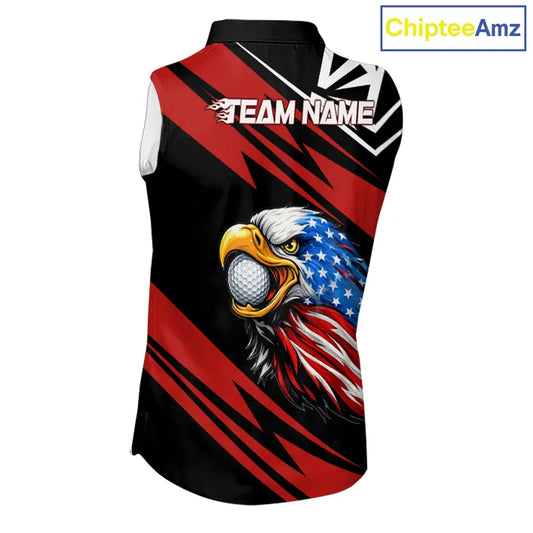 Custom Black and Red Camo American Flag Eagle Sleeveless Golf Polo shirt, patriotic ladies golf tops NQS11608