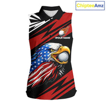 Load image into Gallery viewer, Custom Black and Red Camo American Flag Eagle Sleeveless Golf Polo shirt, patriotic ladies golf tops NQS11608