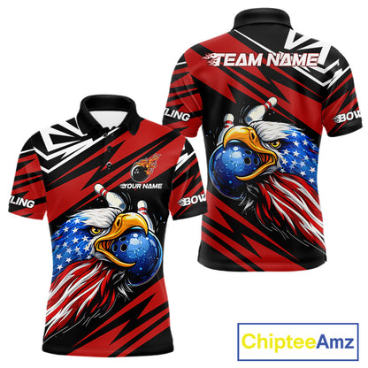 Custom Black and Red Camo American Flag Eagle Bowling shirts for men, patriotic bowling team shirts NQS11609