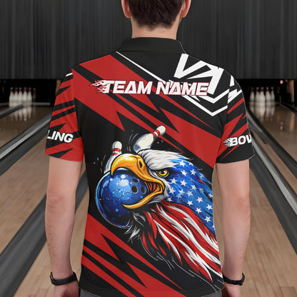 Custom Black and Red Camo American Flag Eagle Bowling shirts for men, patriotic bowling team shirts NQS11609
