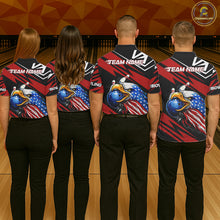Load image into Gallery viewer, Custom Black and Red Camo American Flag Eagle Bowling shirts for men, patriotic bowling team shirts NQS11609