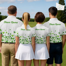 Load image into Gallery viewer, Custom Green shamrock pattern matching golf shirt for couples custom St. Patrick's day golf outfit NQS11610
